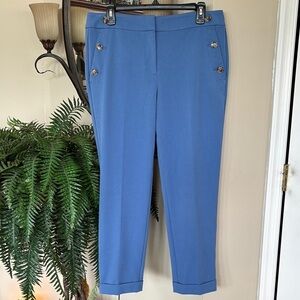 Brand New LOFT Slim Sailor Pants Blue Cropped Button Detailing Office Trousers